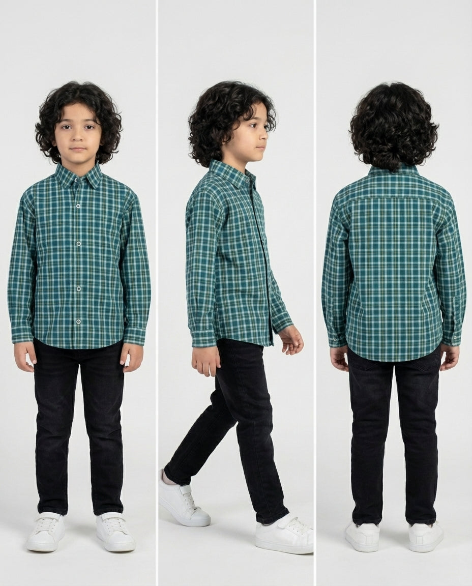 Forest Green Check Shirt for Boys — Casual Shirts for Boys — View 4 | Little Giants