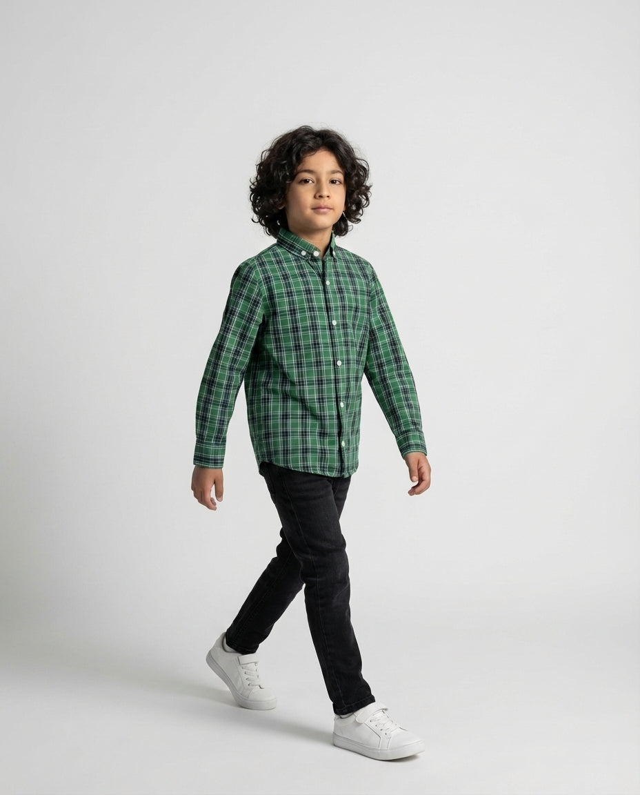 Forest Green Plaid Shirt for Boys — Casual Shirts for Boys — View 2 | Little Giants