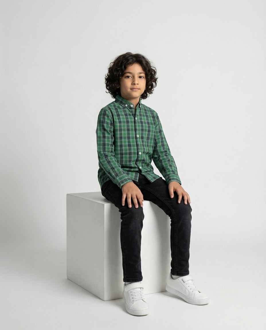 Forest Green Plaid Shirt for Boys — Casual Shirts for Boys — View 3 | Little Giants