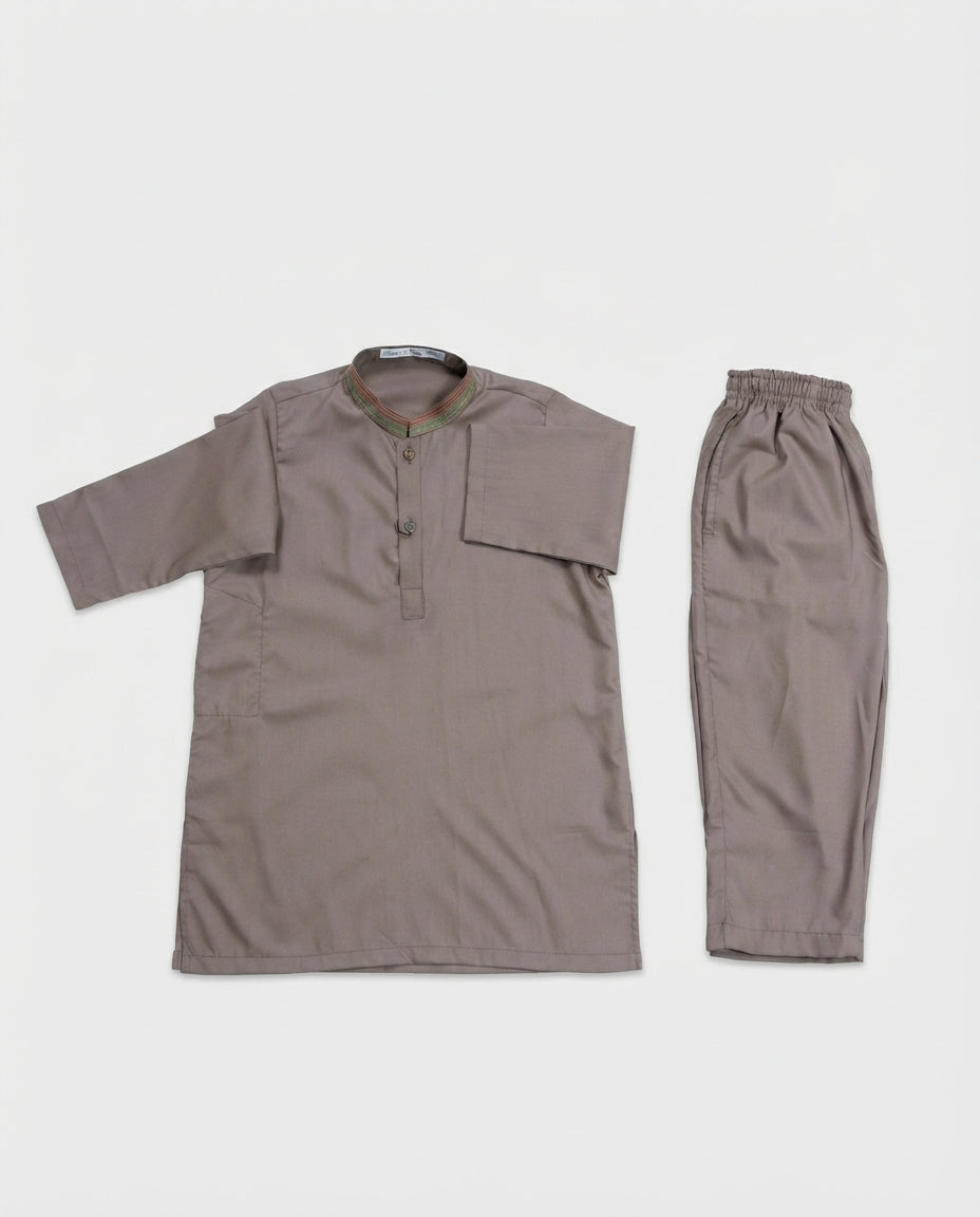 Boys mocha brown minimalist shalwar kameez — Eid styling