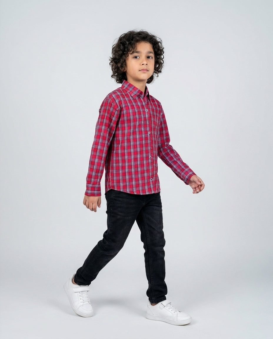 Modern Red Plaid Shirt for Boys — Casual Shirts for Boys — View 2 | Little Giants