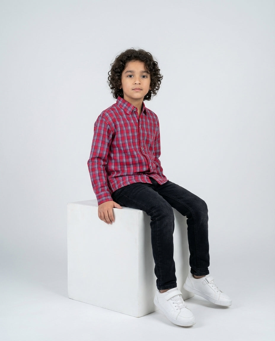 Modern Red Plaid Shirt for Boys — Casual Shirts for Boys — View 3 | Little Giants