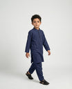 Boys navy cotton tunic shalwar kameez 2-piece set front view — Little Giants