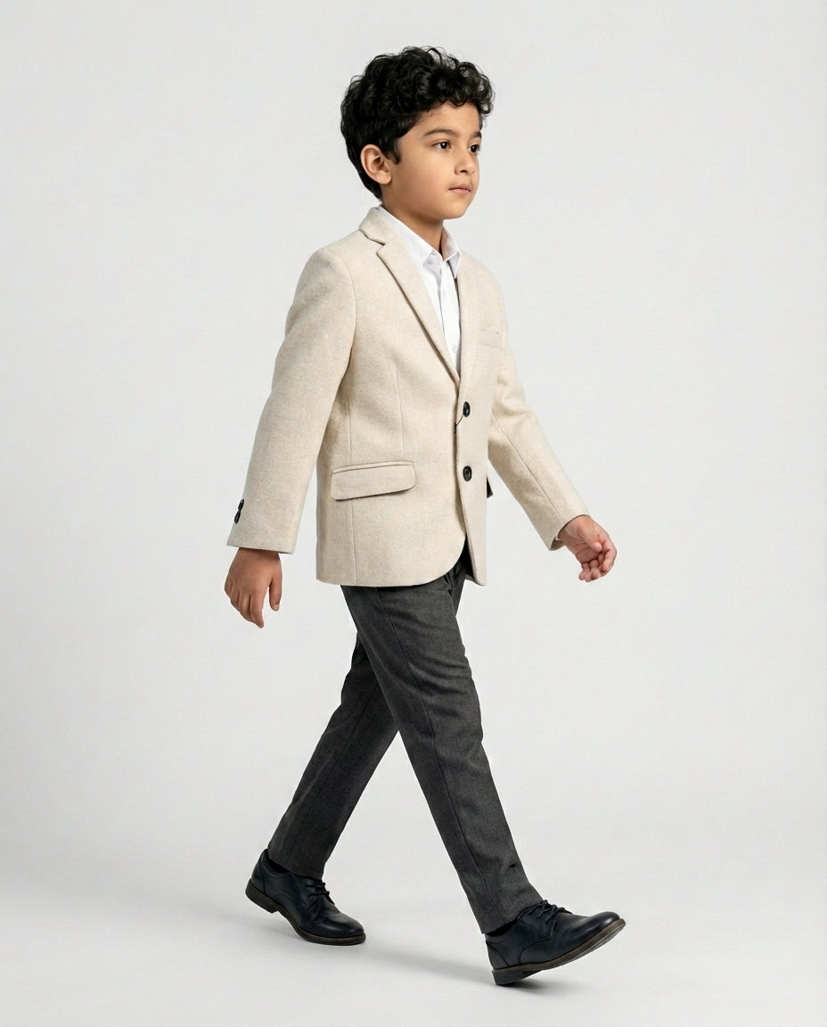 Oatmeal Textured Blazer for Boys — Blazers for Boys — View 2 | Little Giants