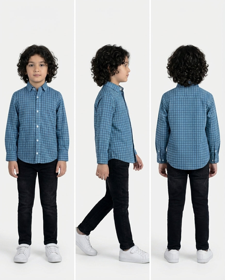 Ocean Blue Checkered Shirt for Boys — Casual Shirts for Boys — View 4 | Little Giants