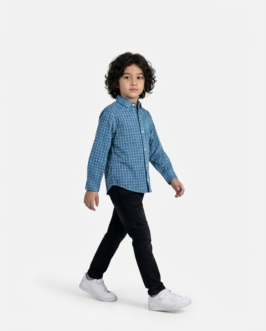 Ocean Blue Checkered Shirt for Boys — Casual Shirts for Boys — View 2 | Little Giants