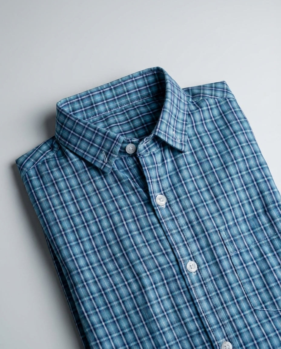 Ocean Blue Checkered Shirt for Boys — Casual Shirts for Boys | Little Giants