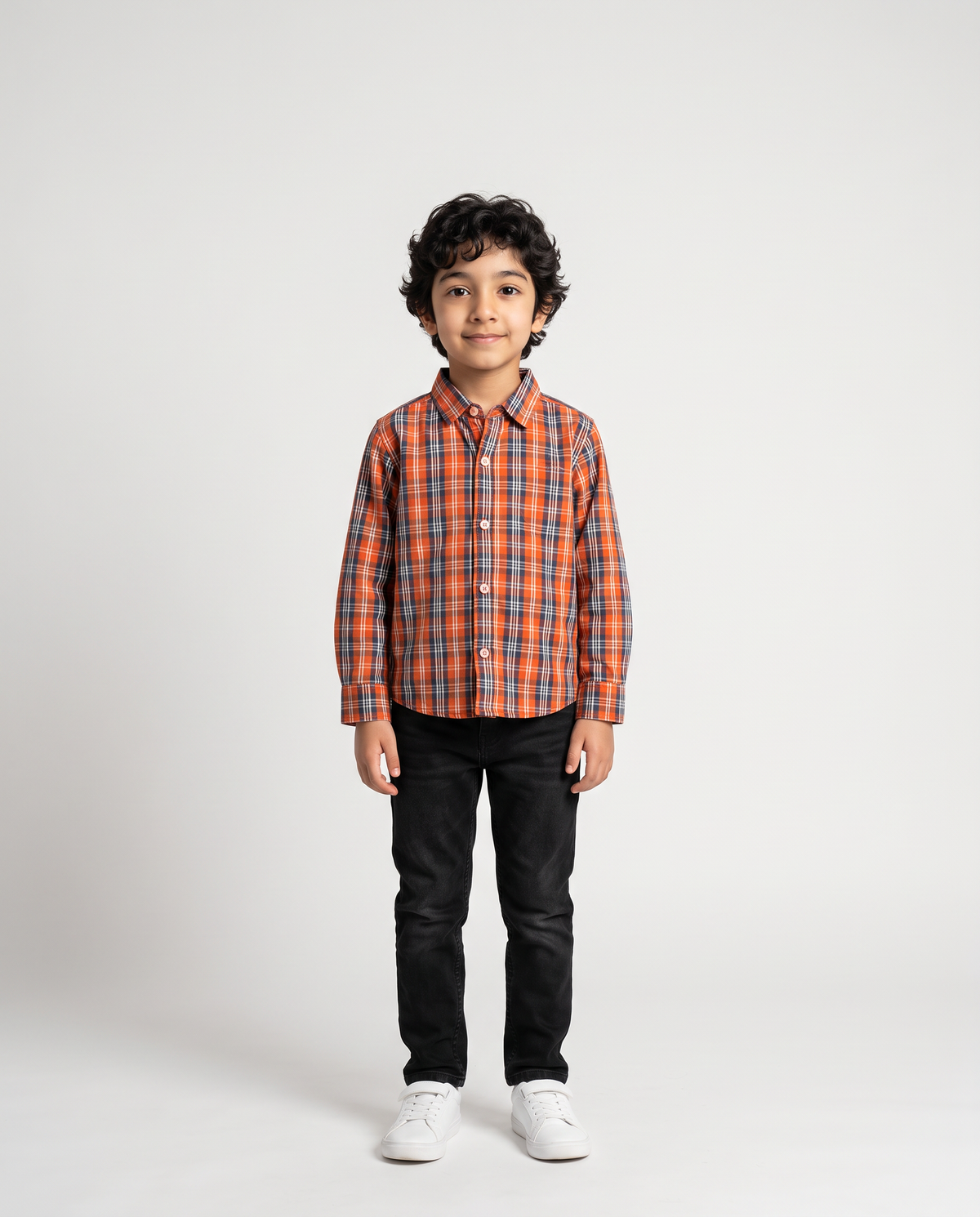 Orange Plaid Button Up for Boys