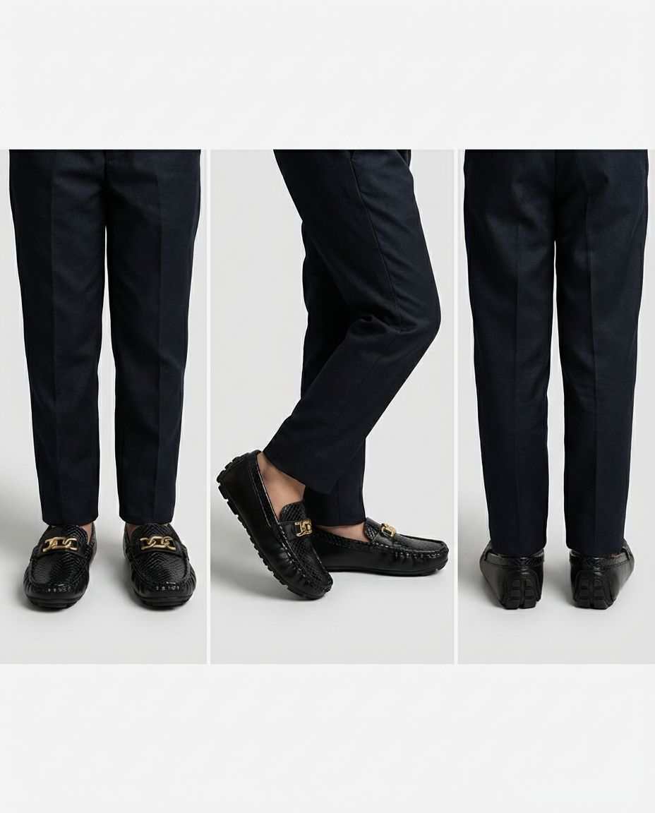 Boys noir black mini leather loafer — toe detail