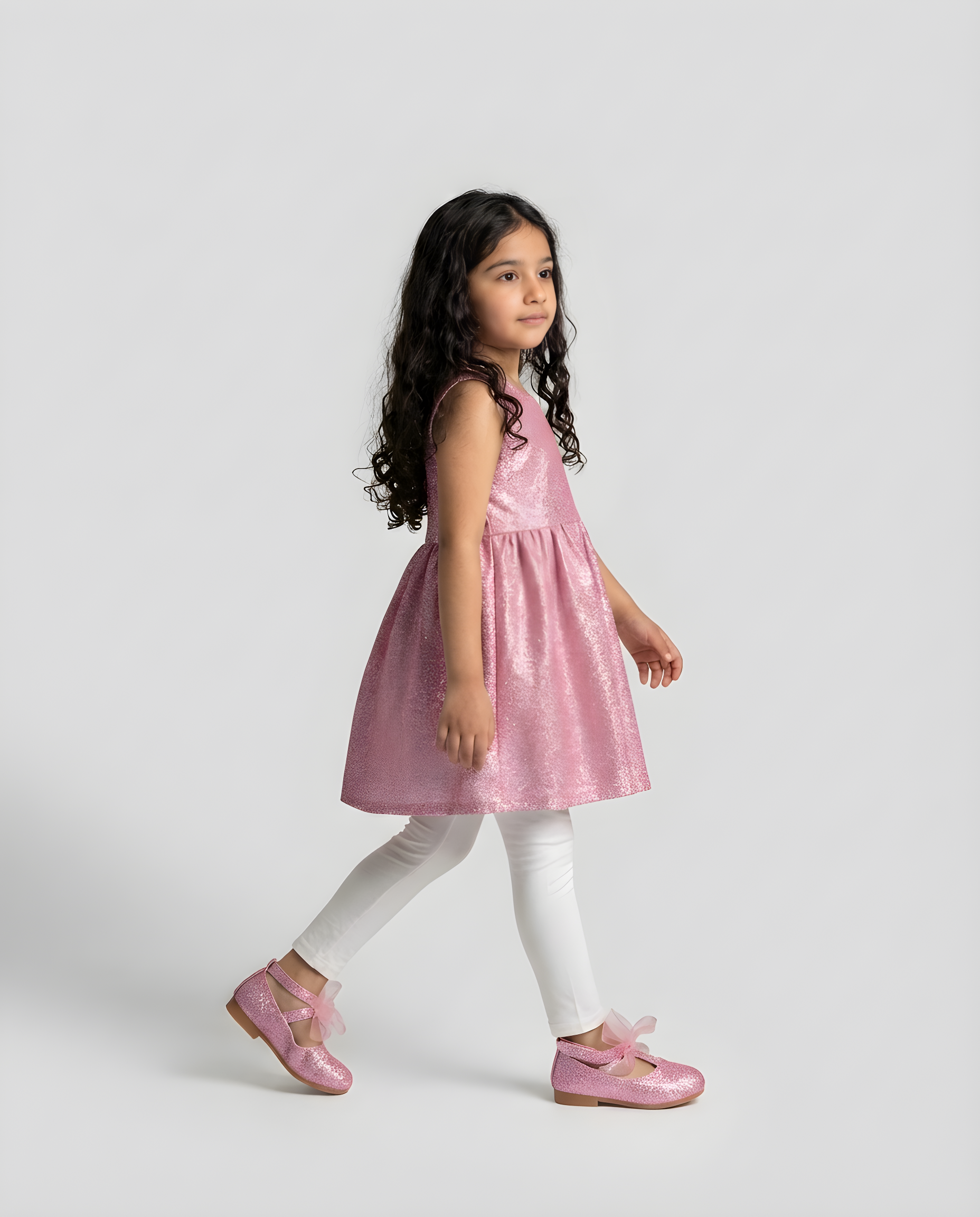 Pink Shimmer Mary Jane Shoe girls shoe side profile — Little Giants
