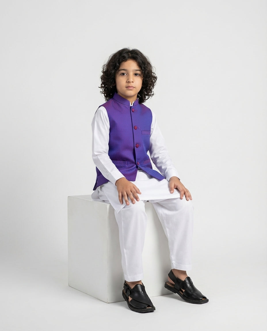 Boys coral beach dotted waist coat tailored — fabric detail