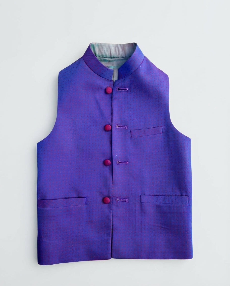 Boys coral beach dotted waist coat tailored — front view