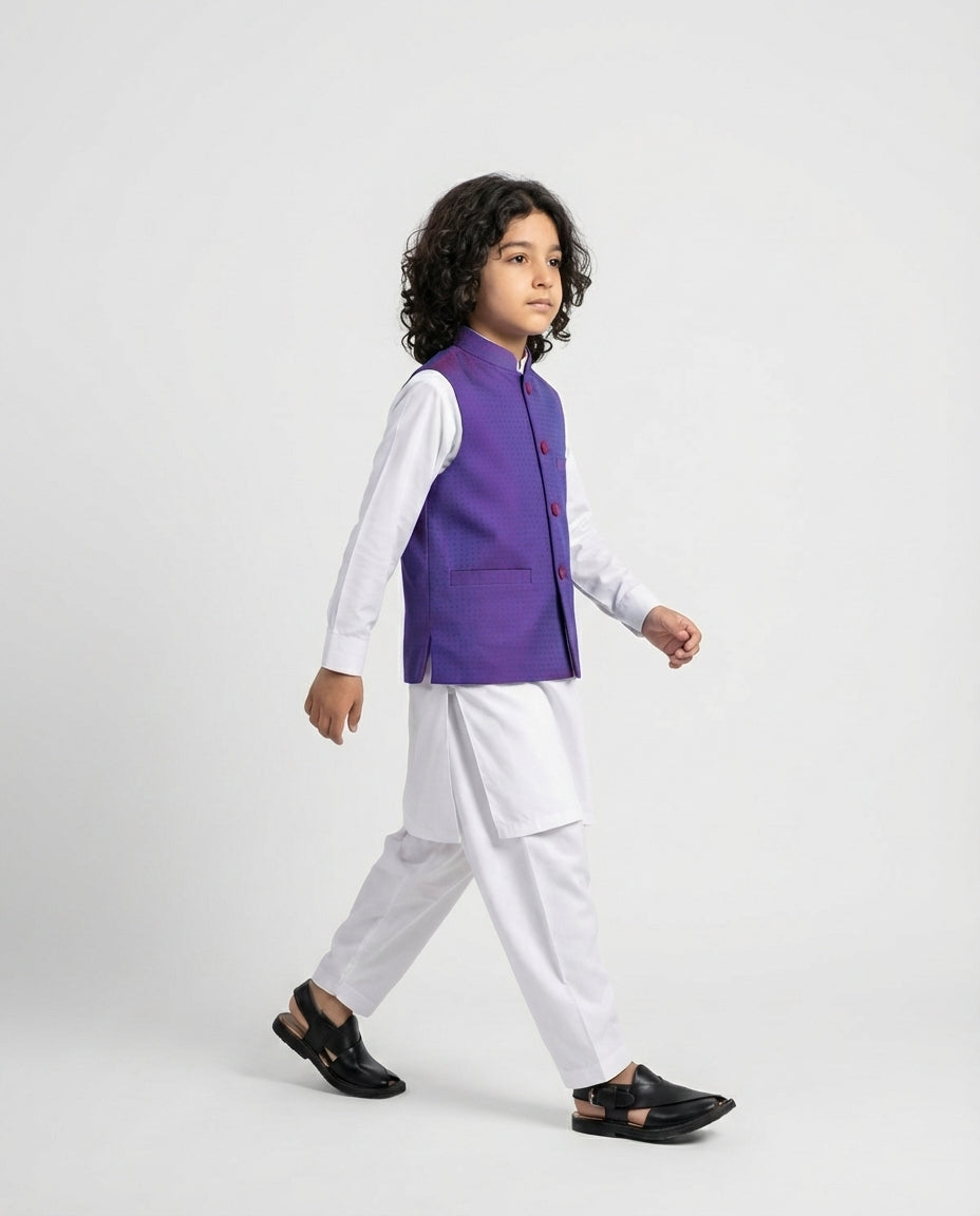 Boys coral beach dotted waist coat tailored — side view