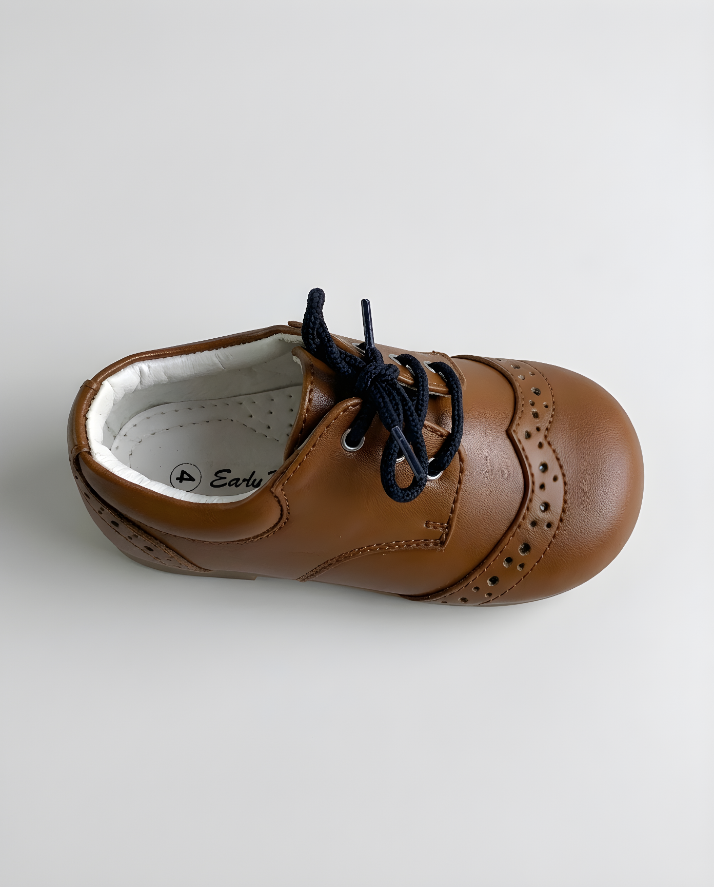 Boys saddle brown leather oxford shoe — toe detail