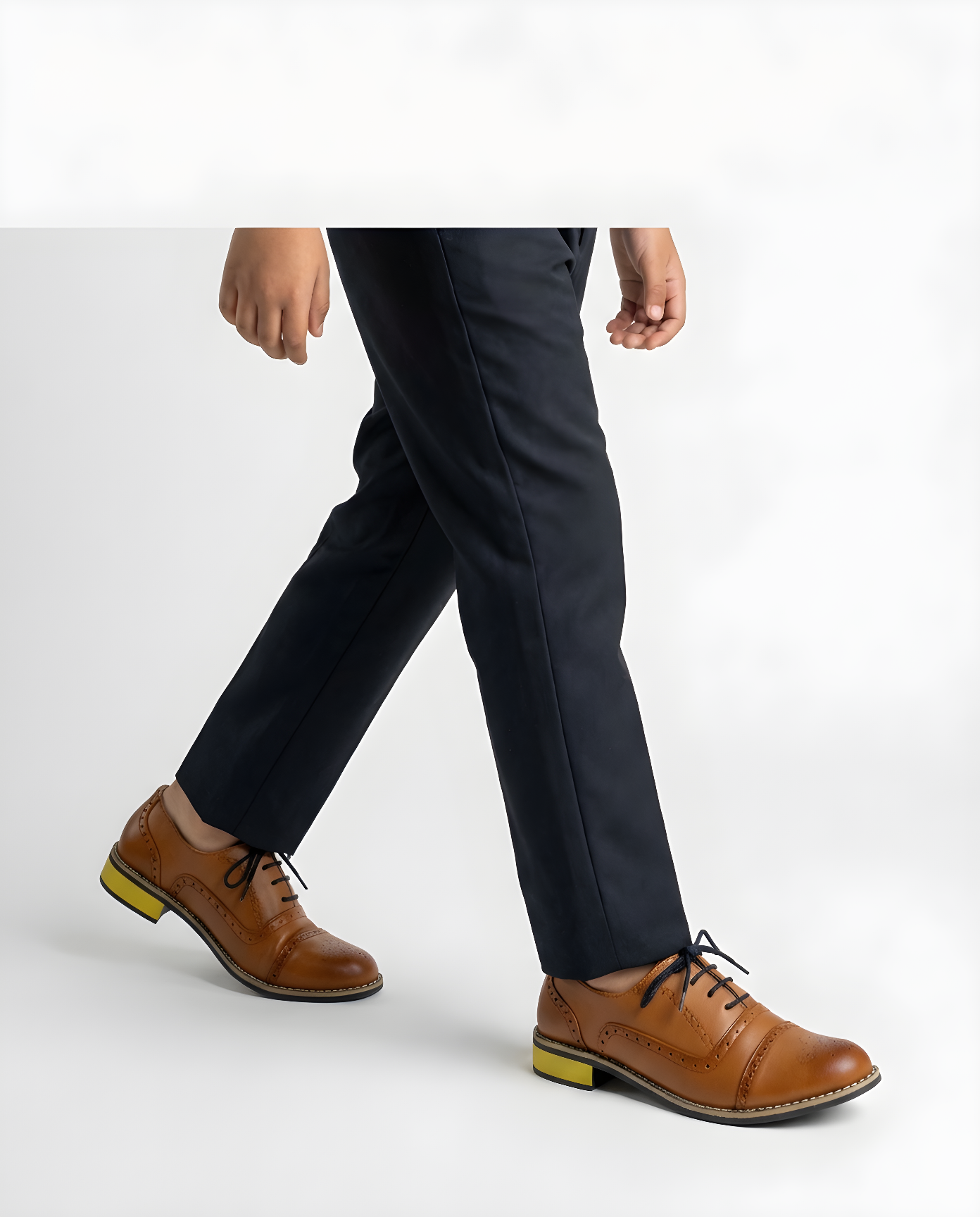 Boys saddle brown leather oxford shoe — side profile