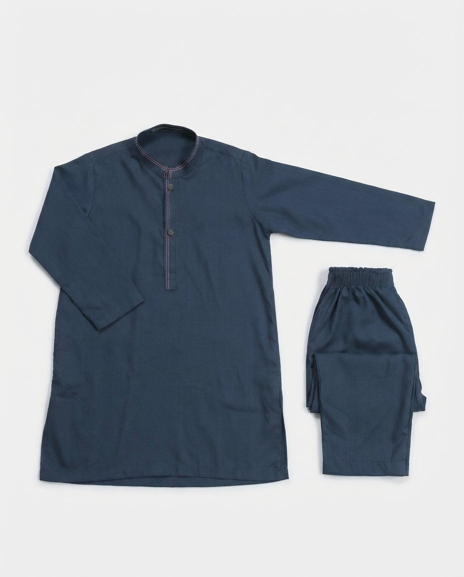 Boys slate blue shalwar kameez cotton set — Eid styling