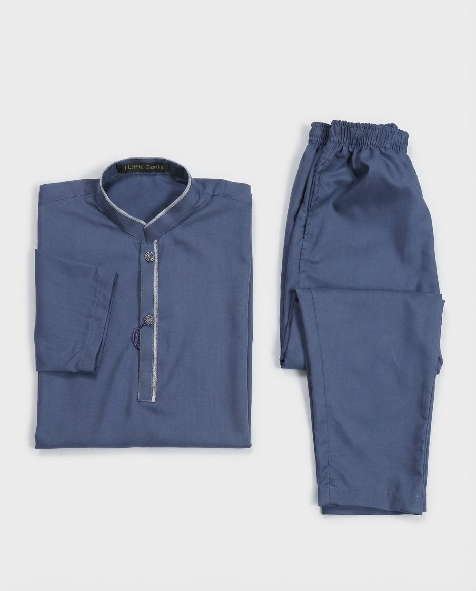 Boys slate navy shalwar kameez tailored set — full outfit