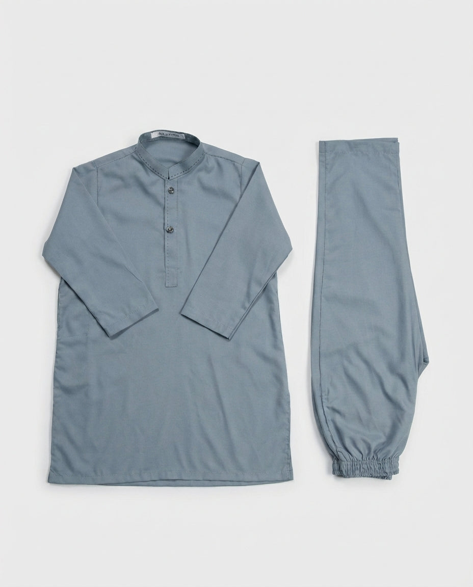 Boys slate grey modern shalwar kameez — Eid styling