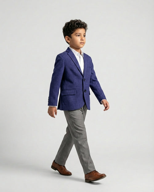 Blue Textured Blazer for Boys — Blazers for Boys — View 2 | Little Giants