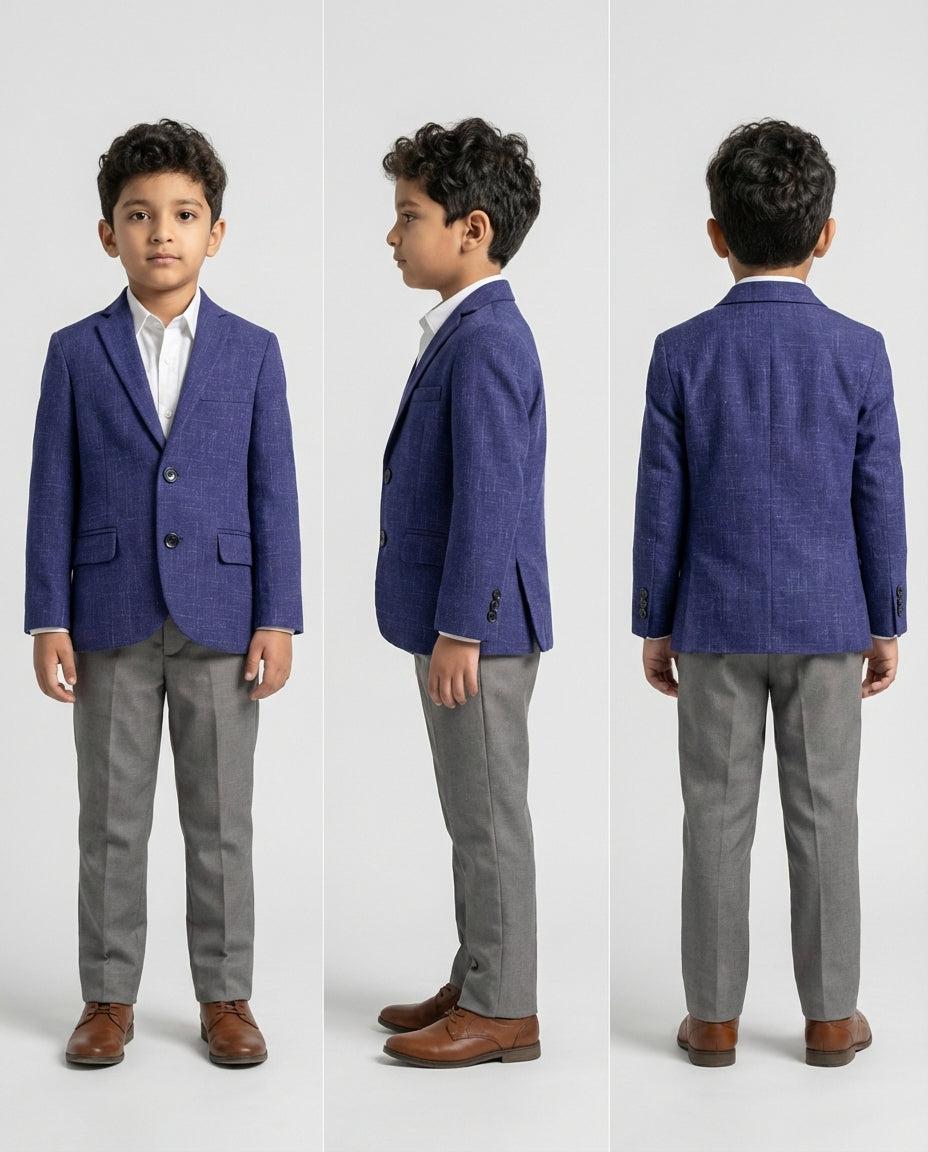 Blue Textured Blazer for Boys — Blazers for Boys — View 3 | Little Giants