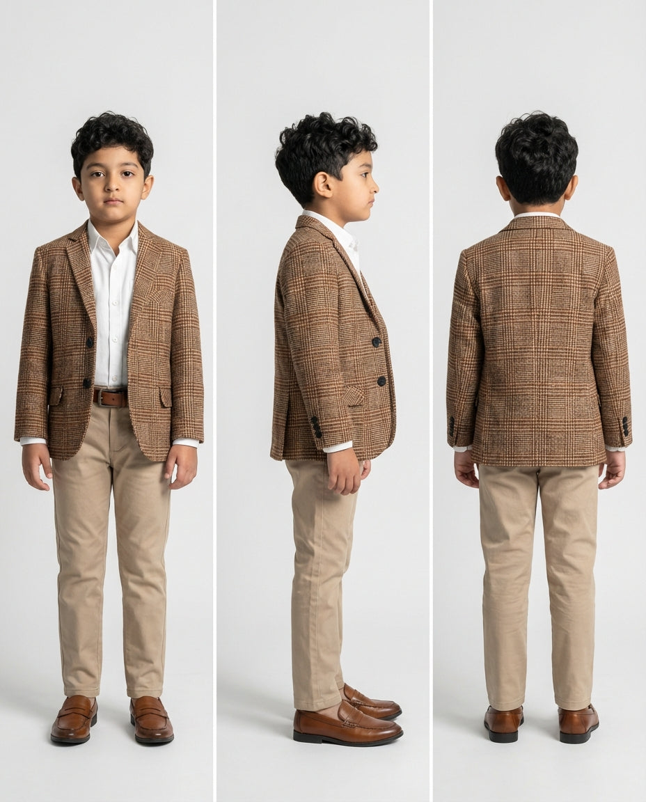 Light Brown Plaid Blazer for Boys — Blazers for Boys — View 3 | Little Giants
