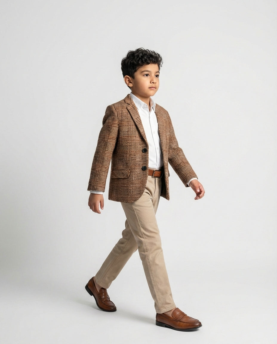 Light Brown Plaid Blazer for Boys — Blazers for Boys — View 2 | Little Giants
