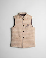 Boys camel textured waist coat earth tone — front view