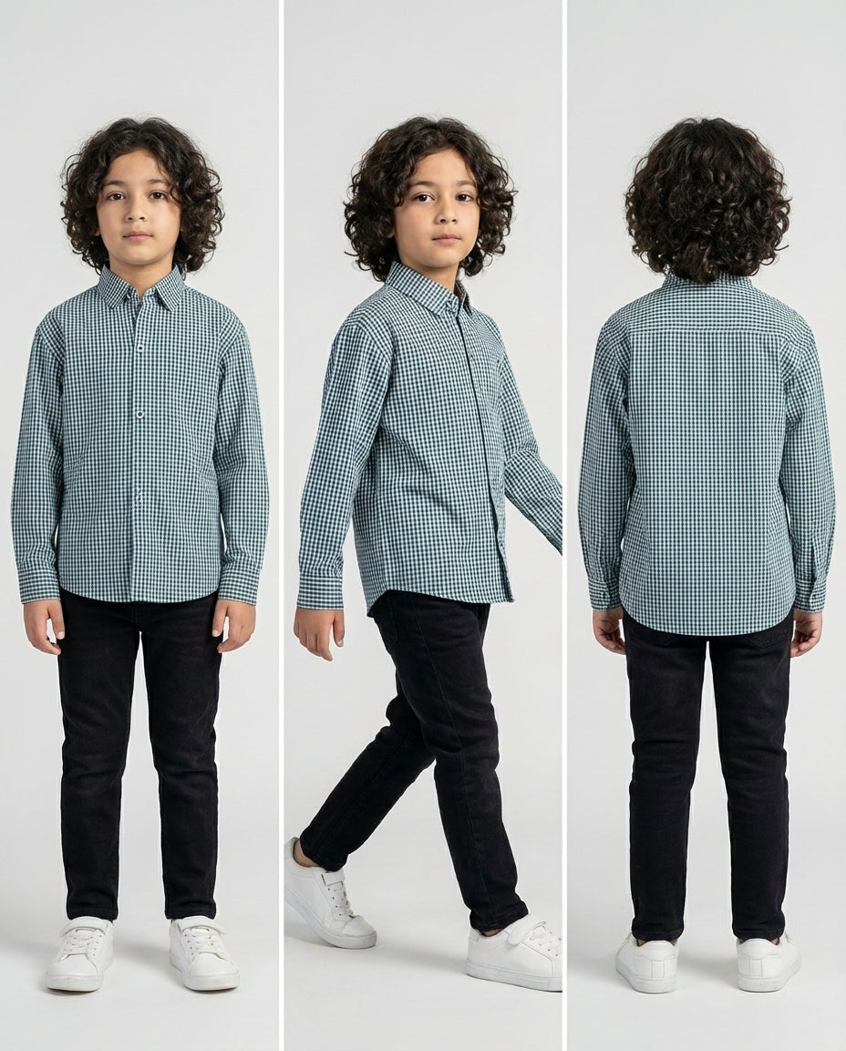 Classic Green Gingham Shirt for Boys — Casual Shirts for Boys — View 4 | Little Giants