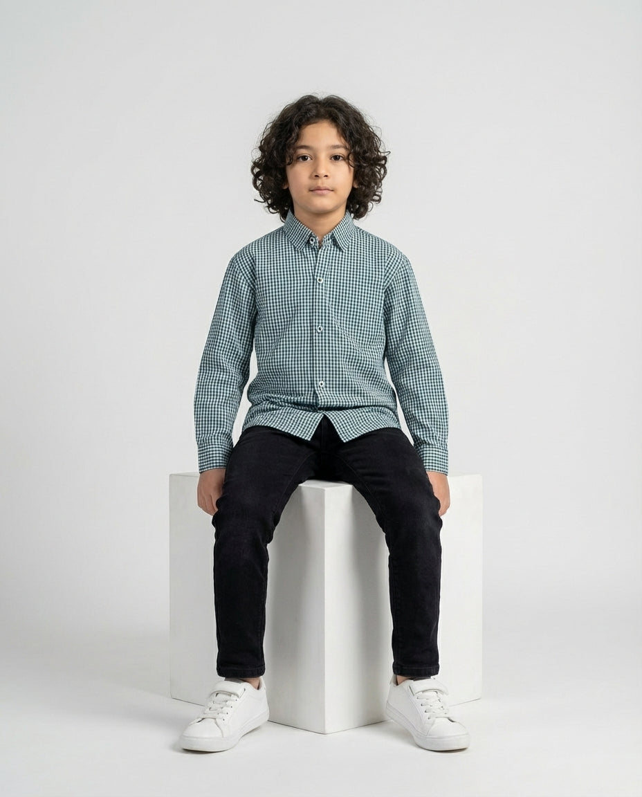 Classic Green Gingham Shirt for Boys — Casual Shirts for Boys — View 3 | Little Giants