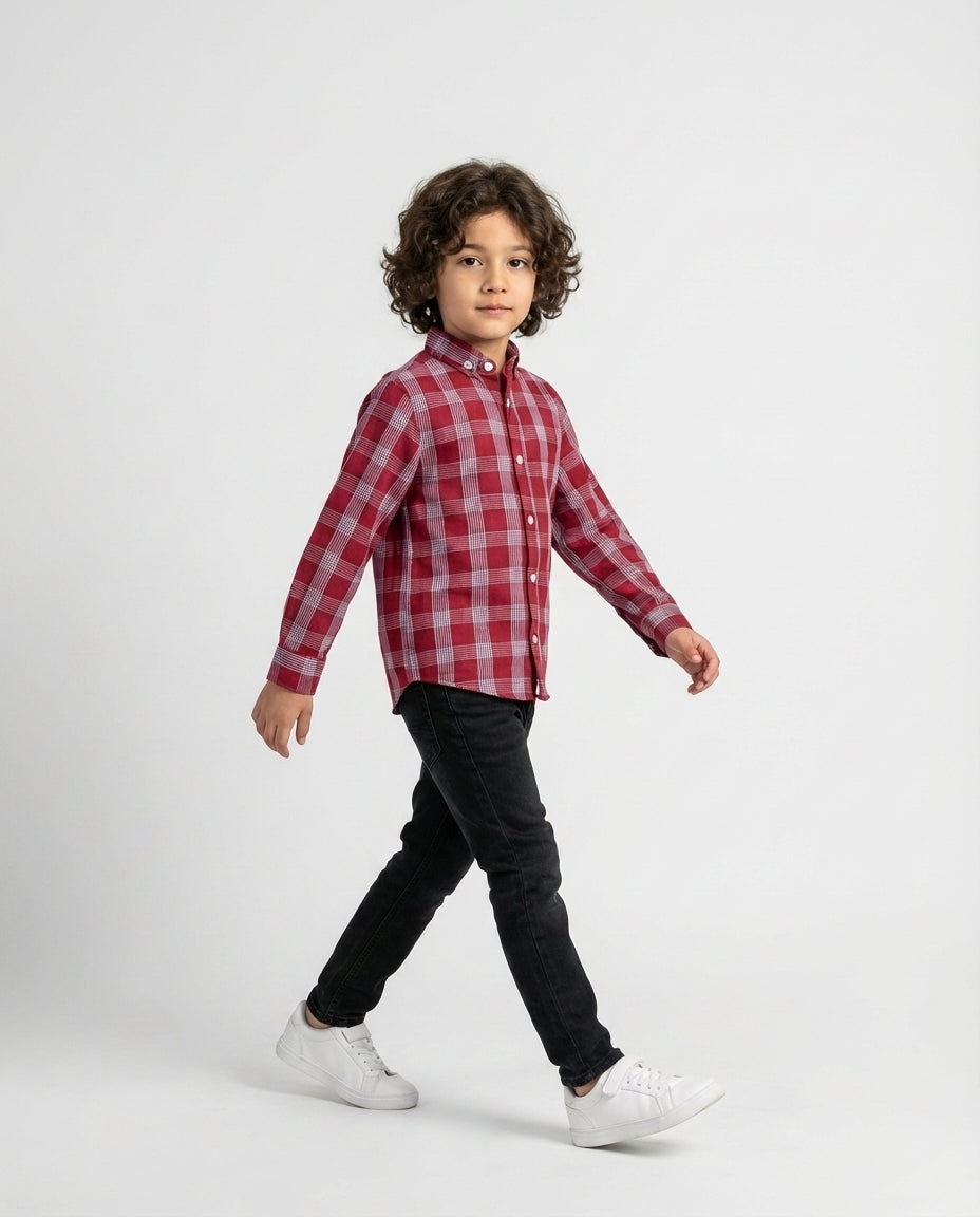 Crimson Modern Plaid Shirt for Boys — Casual Shirts for Boys — View 2 | Little Giants
