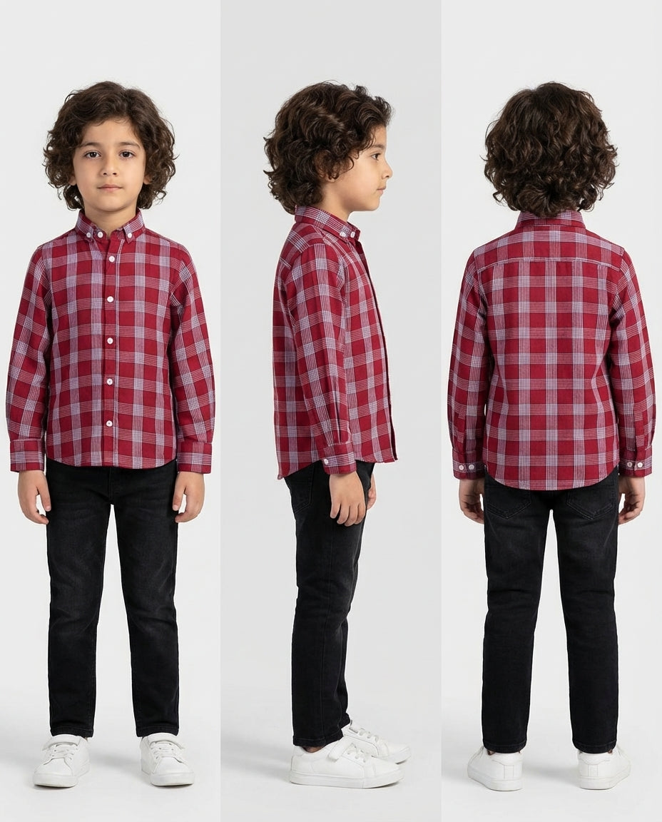 Crimson Modern Plaid Shirt for Boys — Casual Shirts for Boys — View 4 | Little Giants