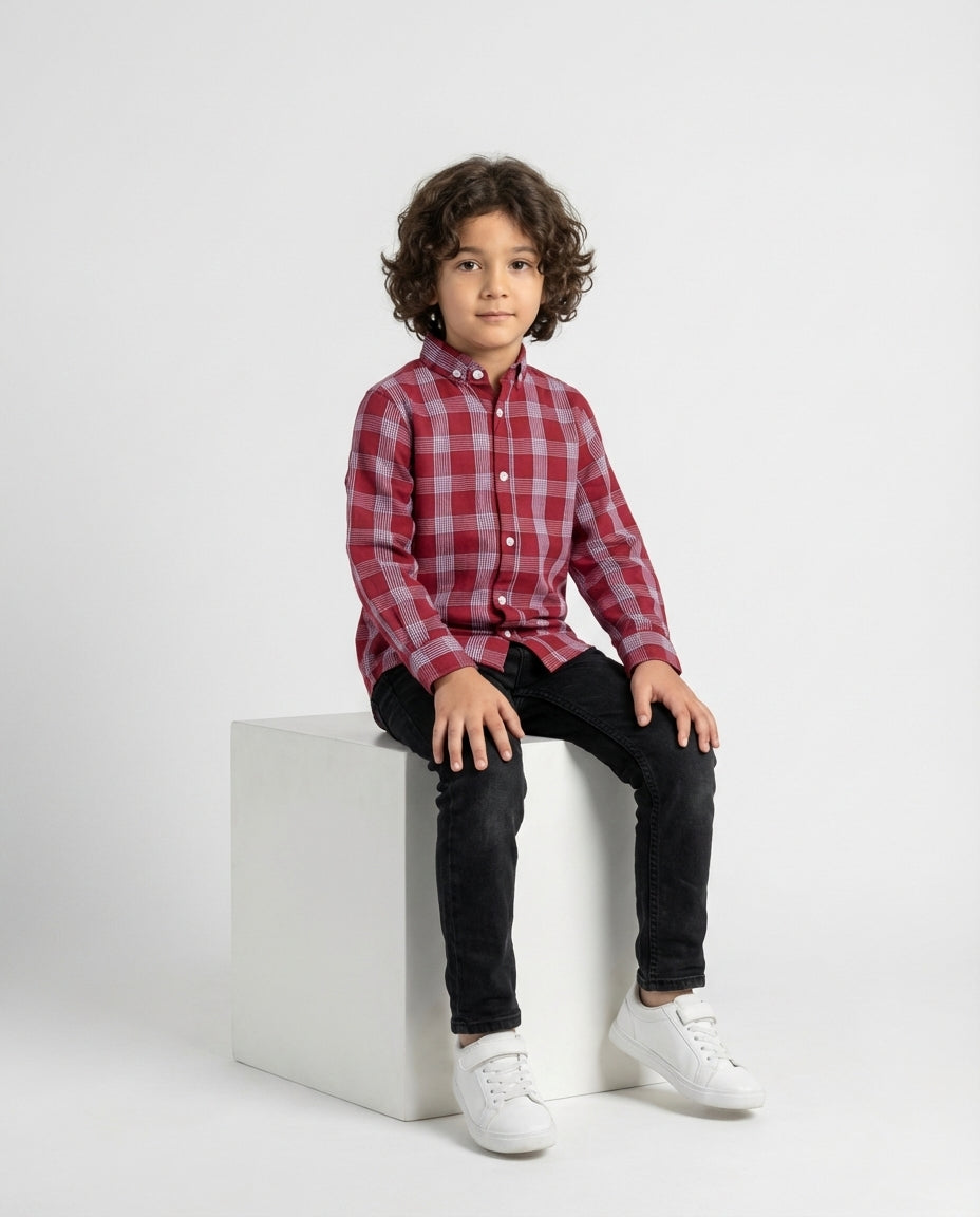 Crimson Modern Plaid Shirt for Boys — Casual Shirts for Boys — View 3 | Little Giants