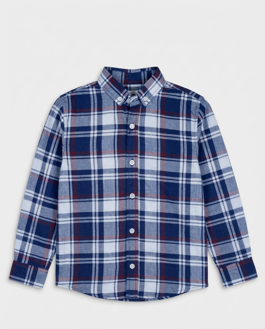 Navy Tartan Buttoned Shirt for Boys — Classic Plaid