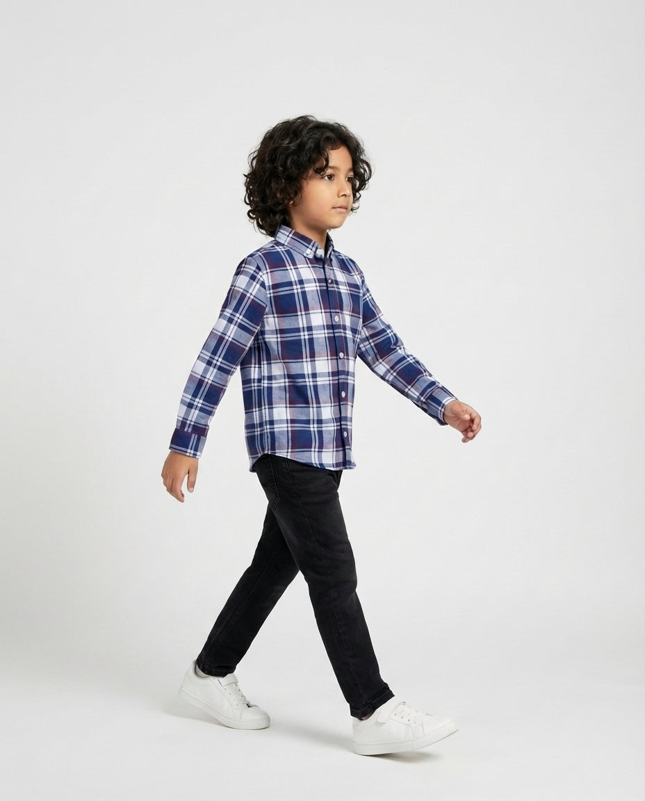 Navy Tartan Buttoned Shirt for Boys — Casual Shirts for Boys — View 2 | Little Giants