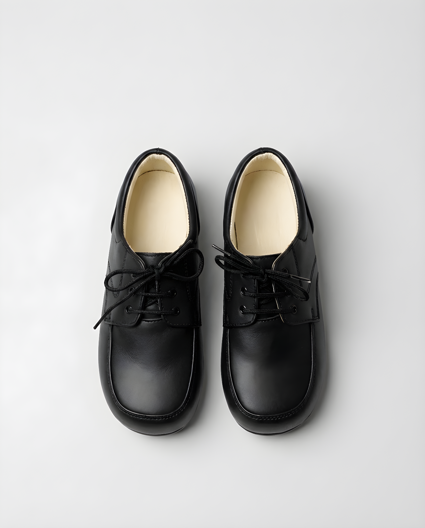 Boys classic black leather derby shoe — toe detail