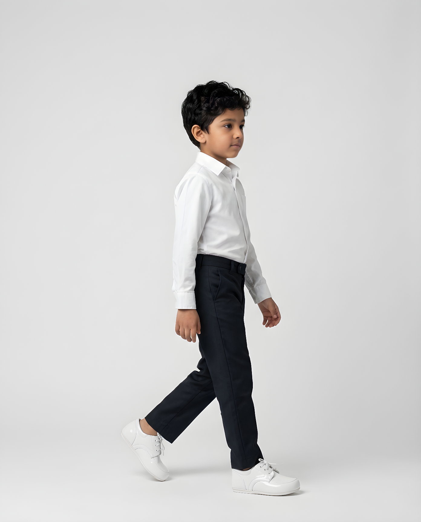 Boys classic white leather oxford shoe — side profile