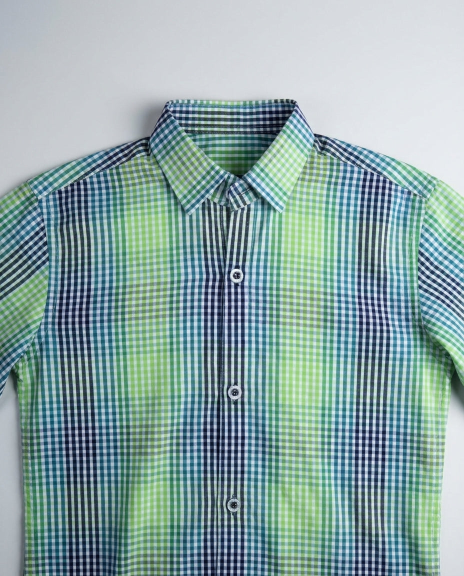 Vibrant Green Blue Gingham Shirt for Boys — Casual Shirts for Boys | Little Giants