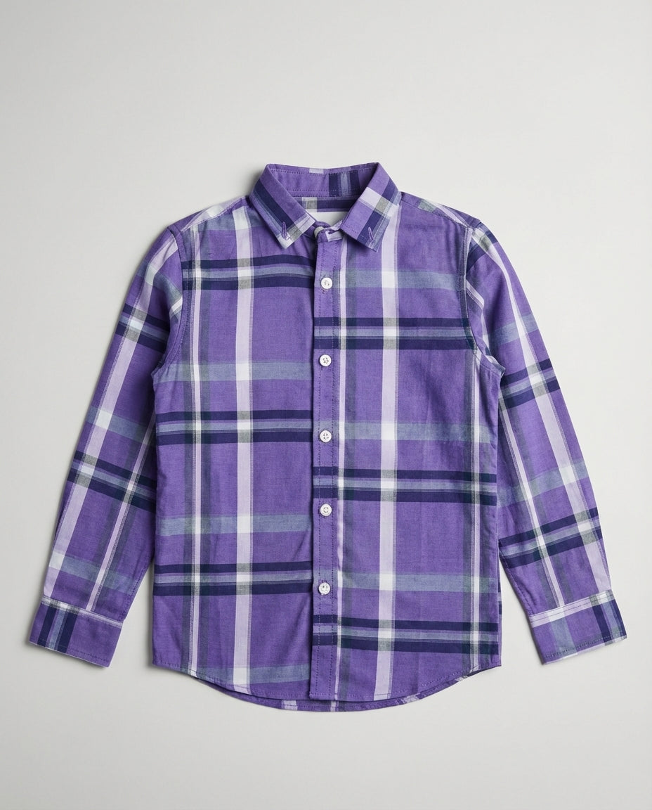 Violet Check Cotton Shirt for Boys — Casual Shirts for Boys | Little Giants