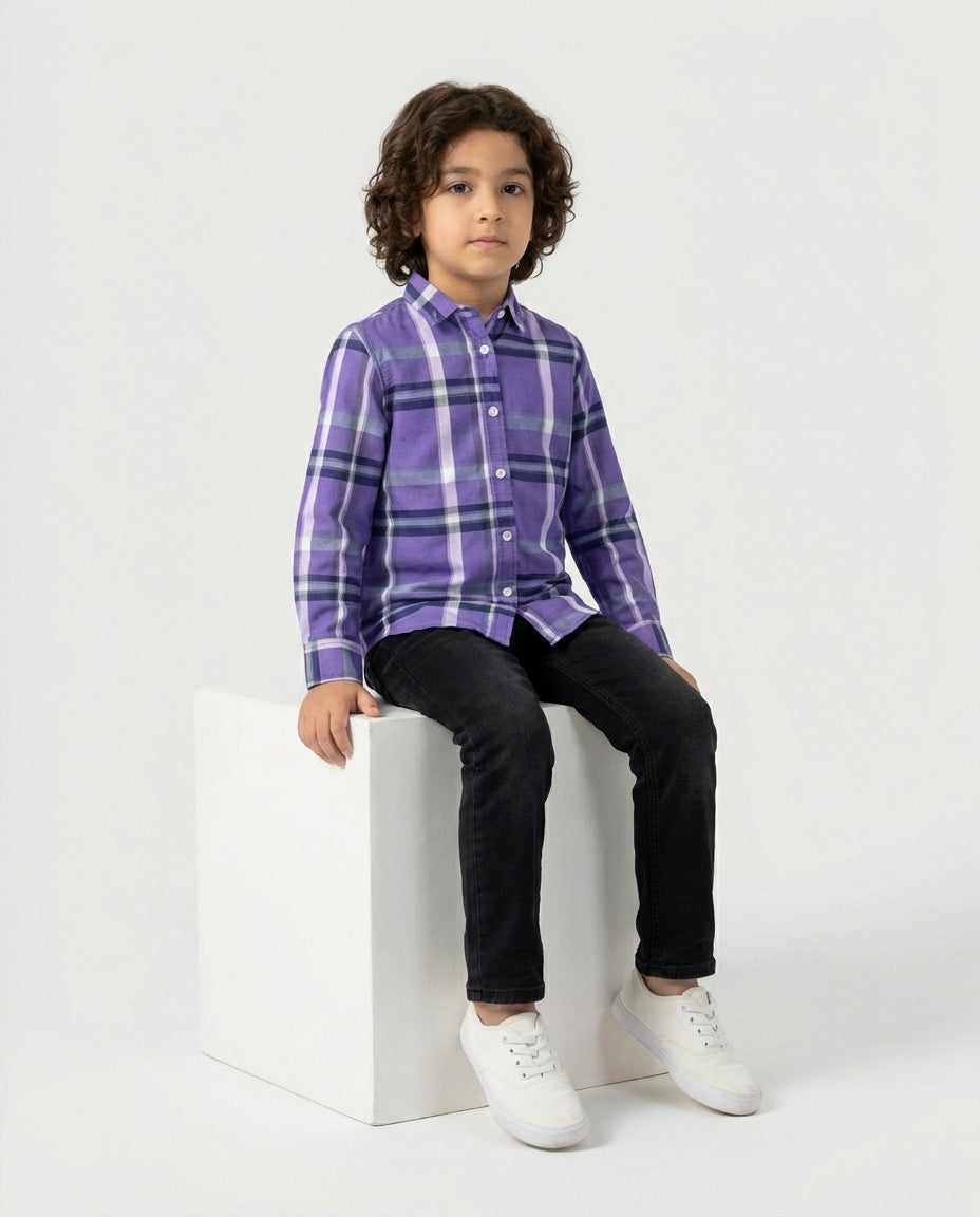 Violet Check Cotton Shirt for Boys — Casual Shirts for Boys — View 3 | Little Giants