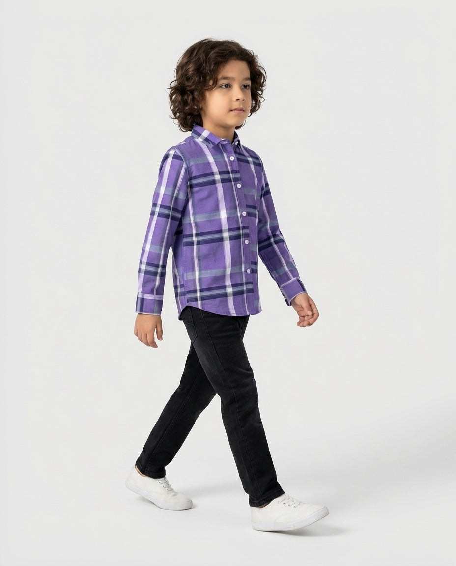 Violet Check Cotton Shirt for Boys — Casual Shirts for Boys — View 2 | Little Giants