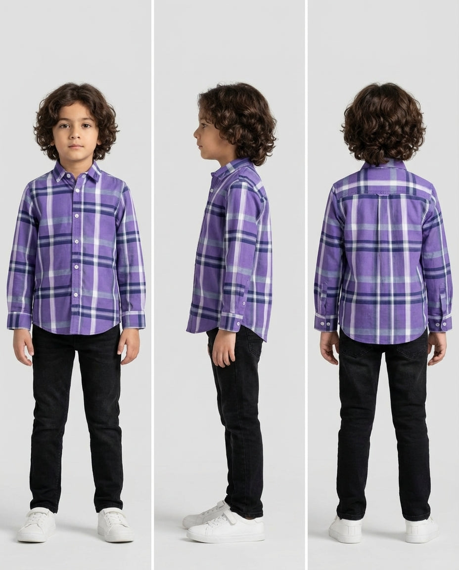 Violet Check Cotton Shirt for Boys — Casual Shirts for Boys — View 4 | Little Giants