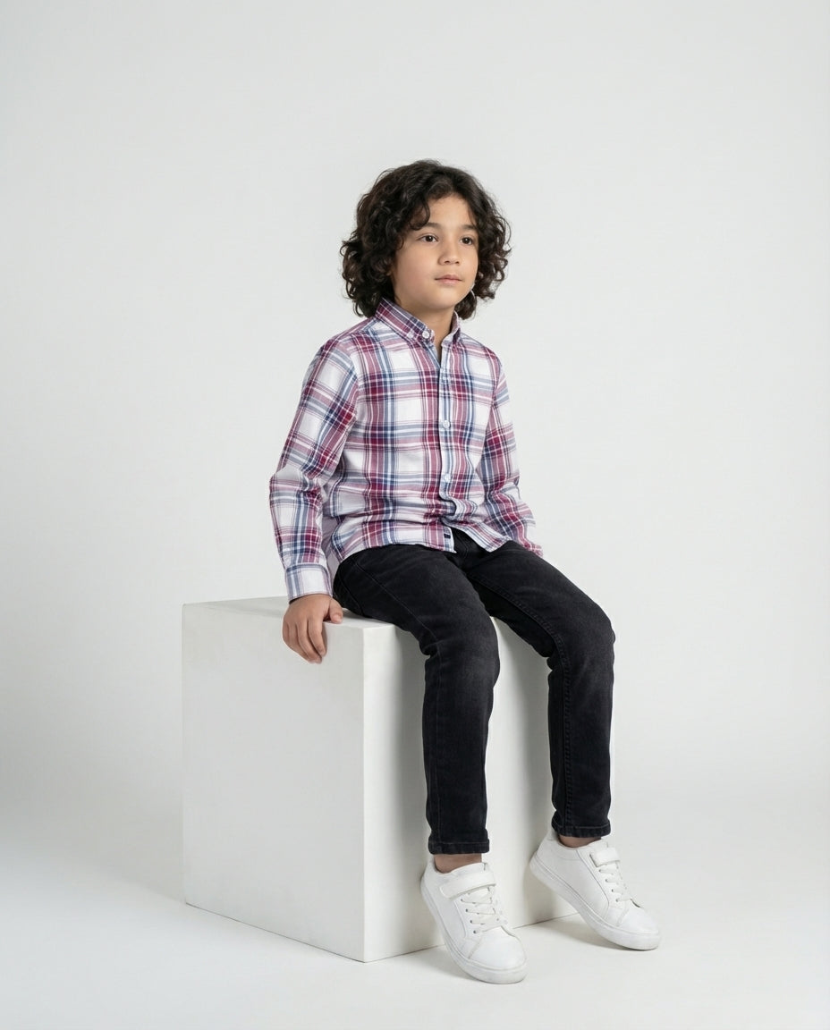 White Red Blue Plaid Shirt for Boys — Casual Shirts for Boys — View 3 | Little Giants