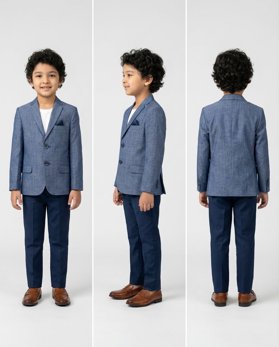 Blue Linen Blend Blazer for Boys — Blazers for Boys — View 3 | Little Giants
