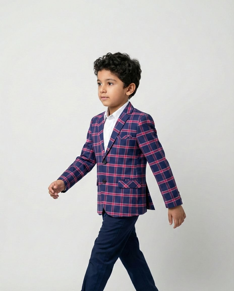Navy Pink Windowpane Blazer for Boys — Blazers for Boys — View 2 | Little Giants