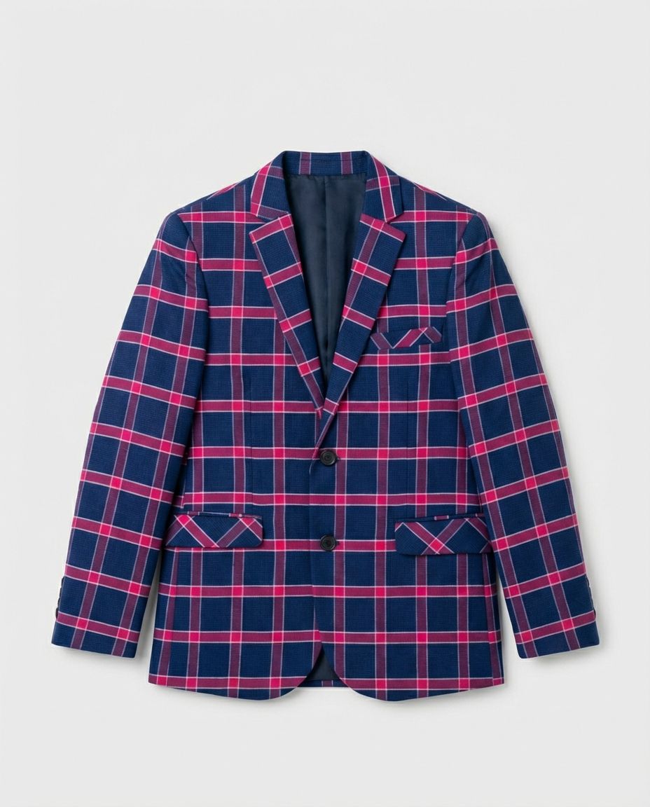 Navy Pink Windowpane Blazer for Boys — Blazers for Boys | Little Giants