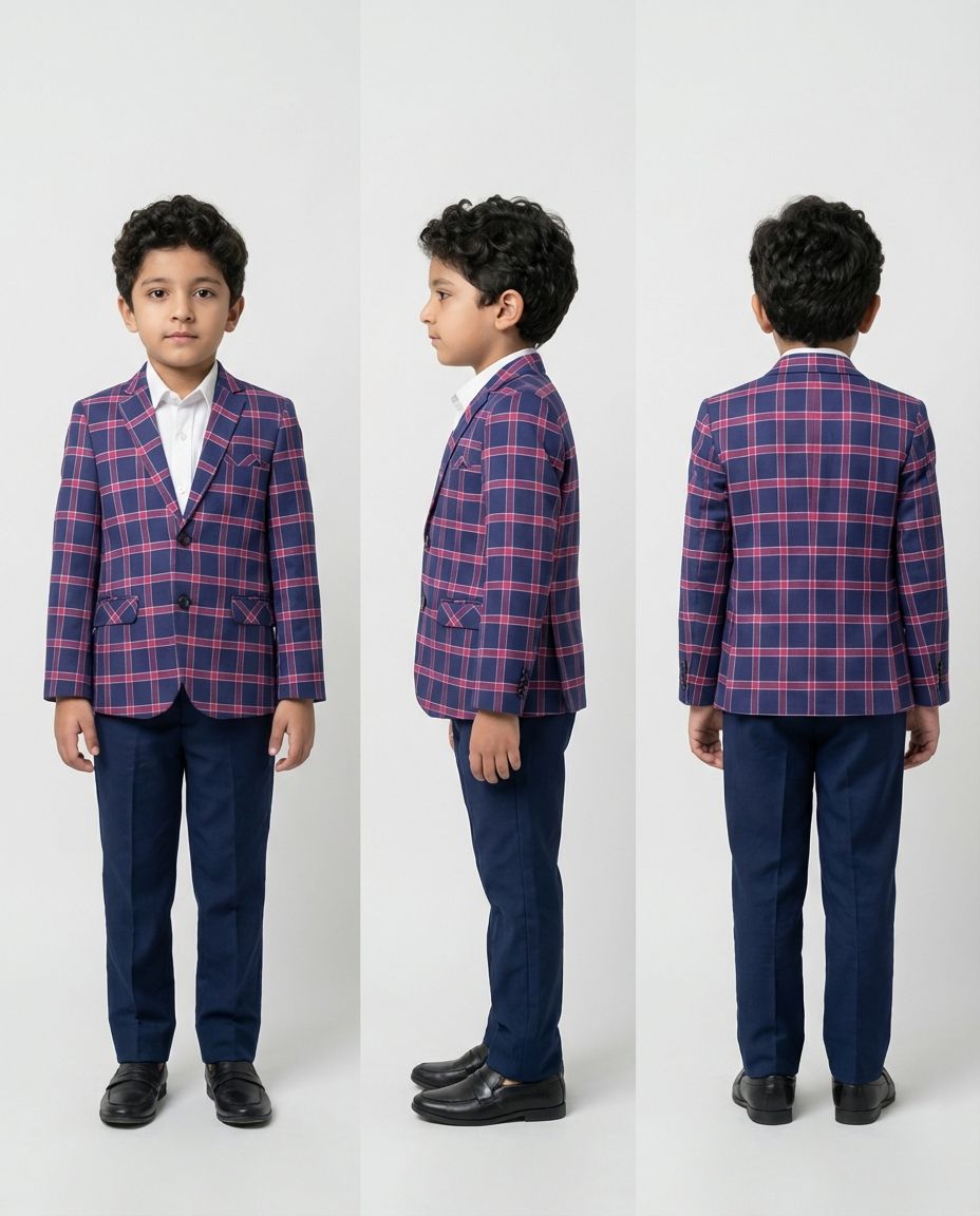 Navy Pink Windowpane Blazer for Boys — Blazers for Boys — View 3 | Little Giants