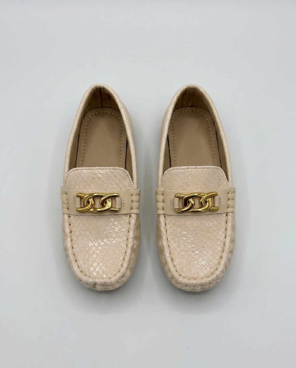 Beige Snake Embossed Loafer for Boys — Driving Style