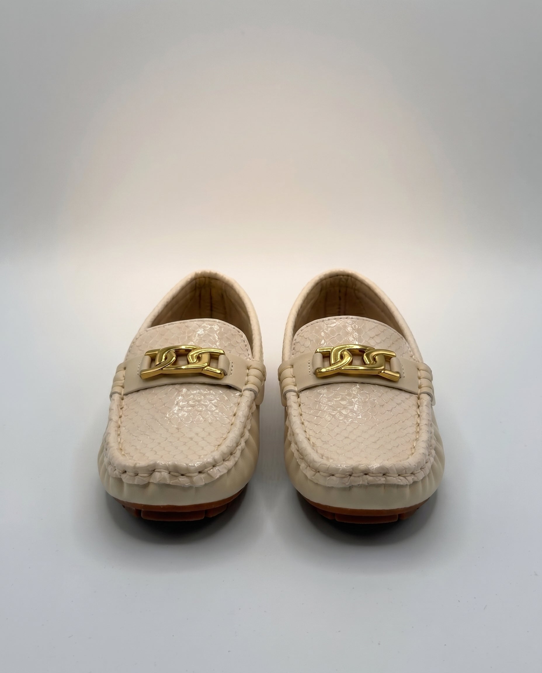 Beige Snake Embossed Loafer for Boys — Driving Style