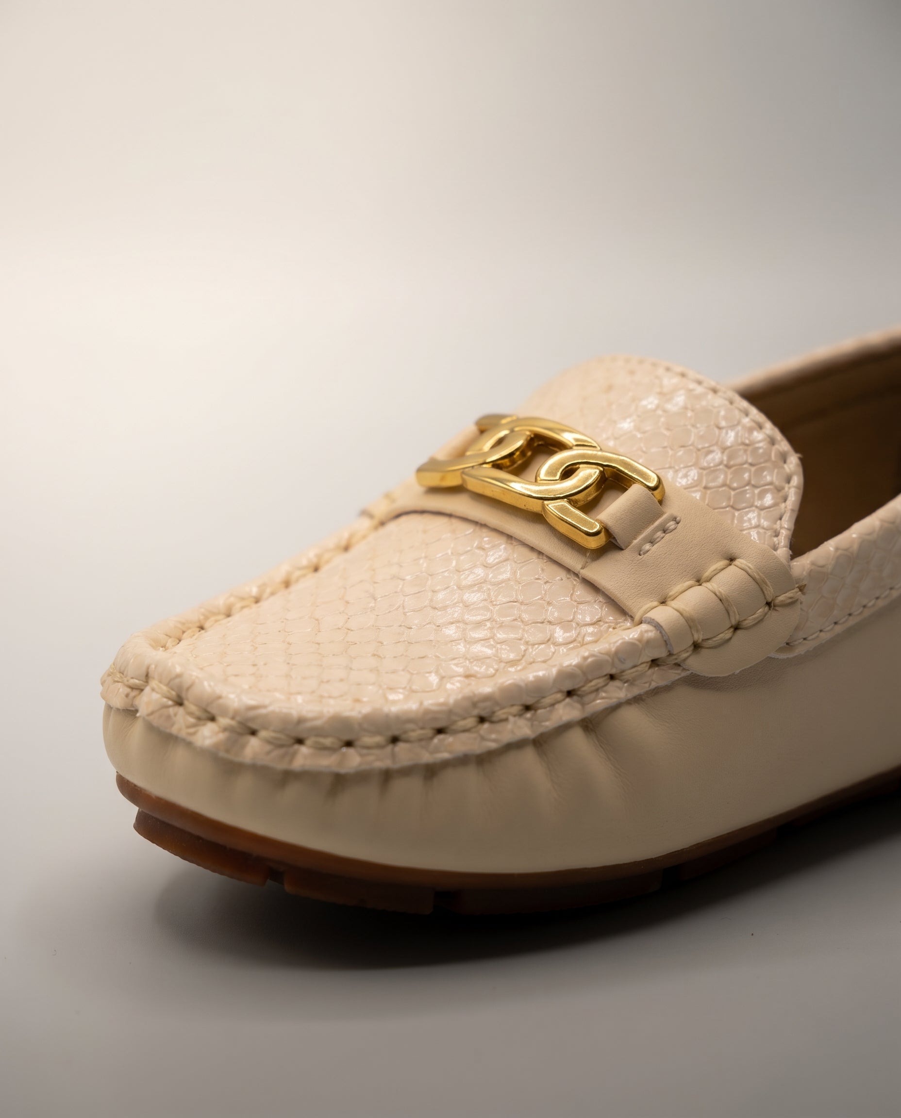 Beige Snake Embossed Loafer for Boys — Driving Style