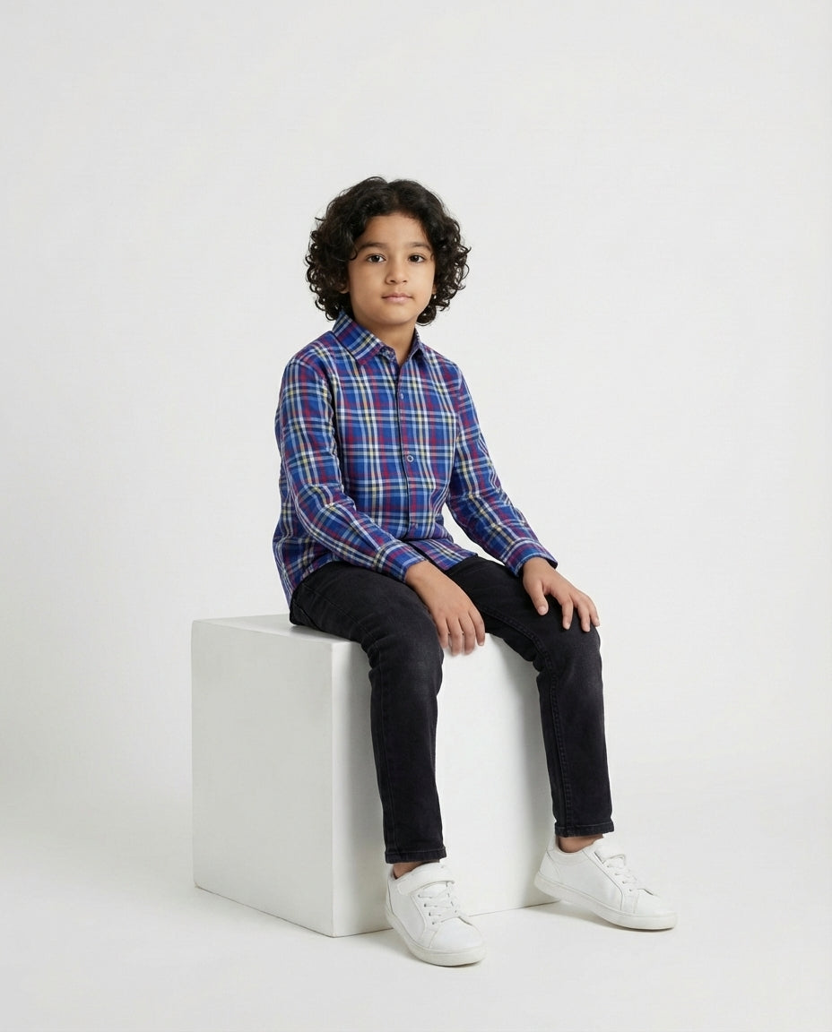 Royal Blue Plaid Shirt for Boys — Casual Shirts for Boys — View 3 | Little Giants